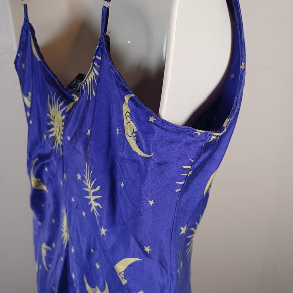 Magic Silk Vintage Purple Gold Celestial Sun Moon Mini Slip Dress XL - Picture 6 of 9